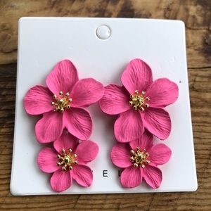 Hibiscus Pretty Pink Double Flower Earrings CUTE!